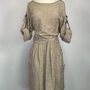 Lela Rose Wool Blend Bateau Neckline A-Line Sheath Knee Length Beige Dress XS